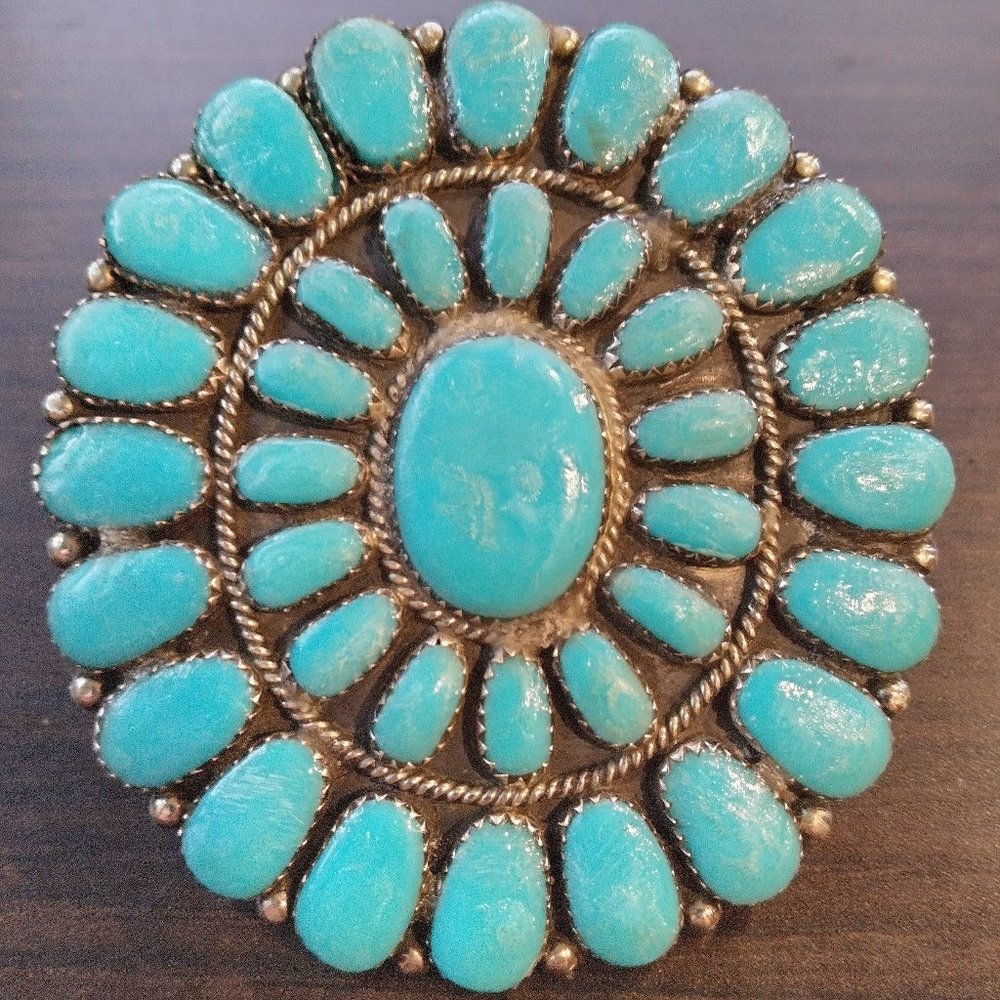 Sterling Silver Turquoise Belt Buckle - Signed JW